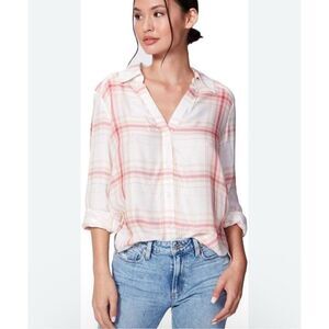 Paige Enid shirt blouse top womens Classic flannel viscose white burnt sienna ne
